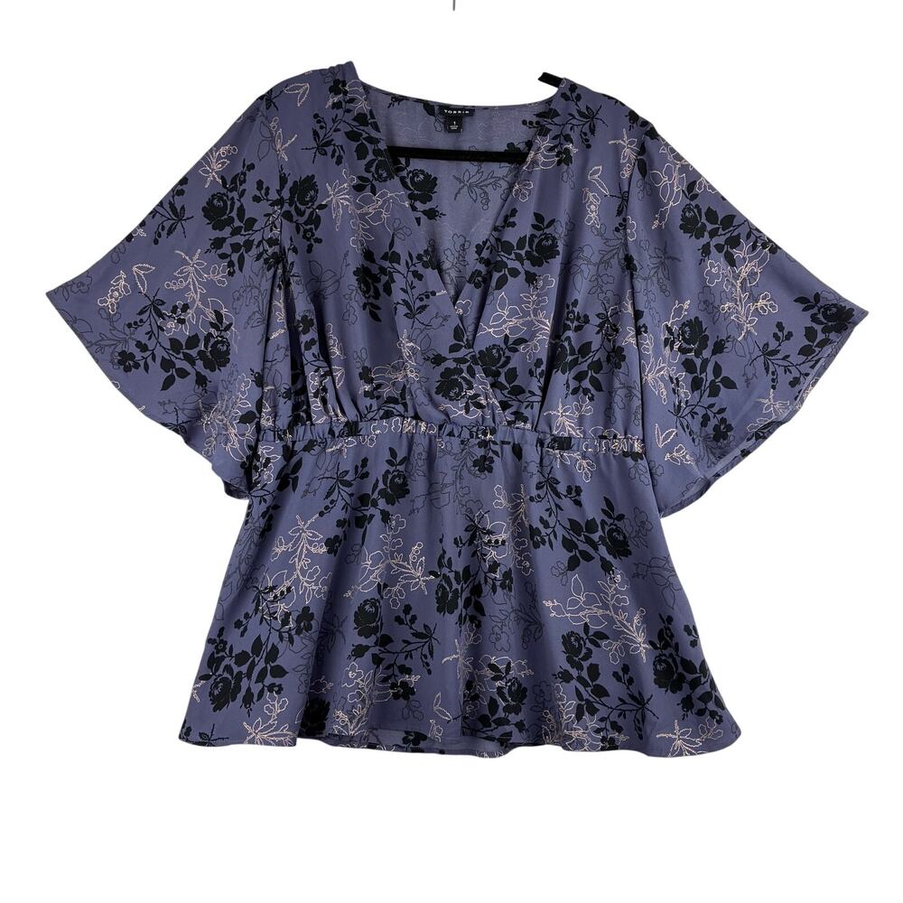 torrid Lavender Purple Floral V-Neck Flutter Sleeve Blouse